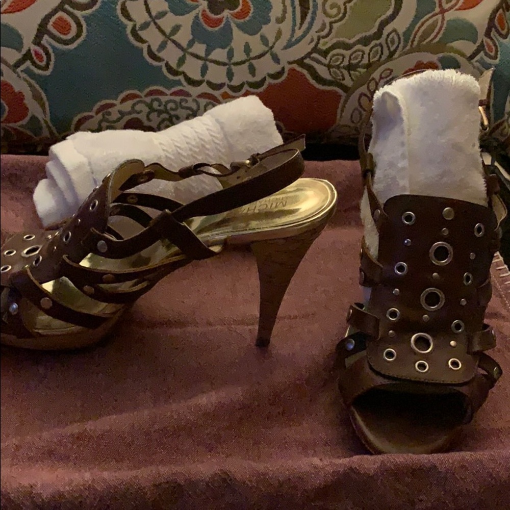 Michael Kors leather/cork tall heel sandals
